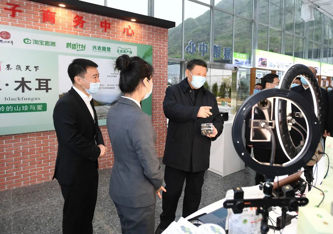 2020年4月20日，習近平在商洛市柞水縣小嶺鎮金米村培訓中心，了解該村發(fā)展木耳產(chǎn)業(yè)情況。新華社記者 謝環(huán)馳 攝